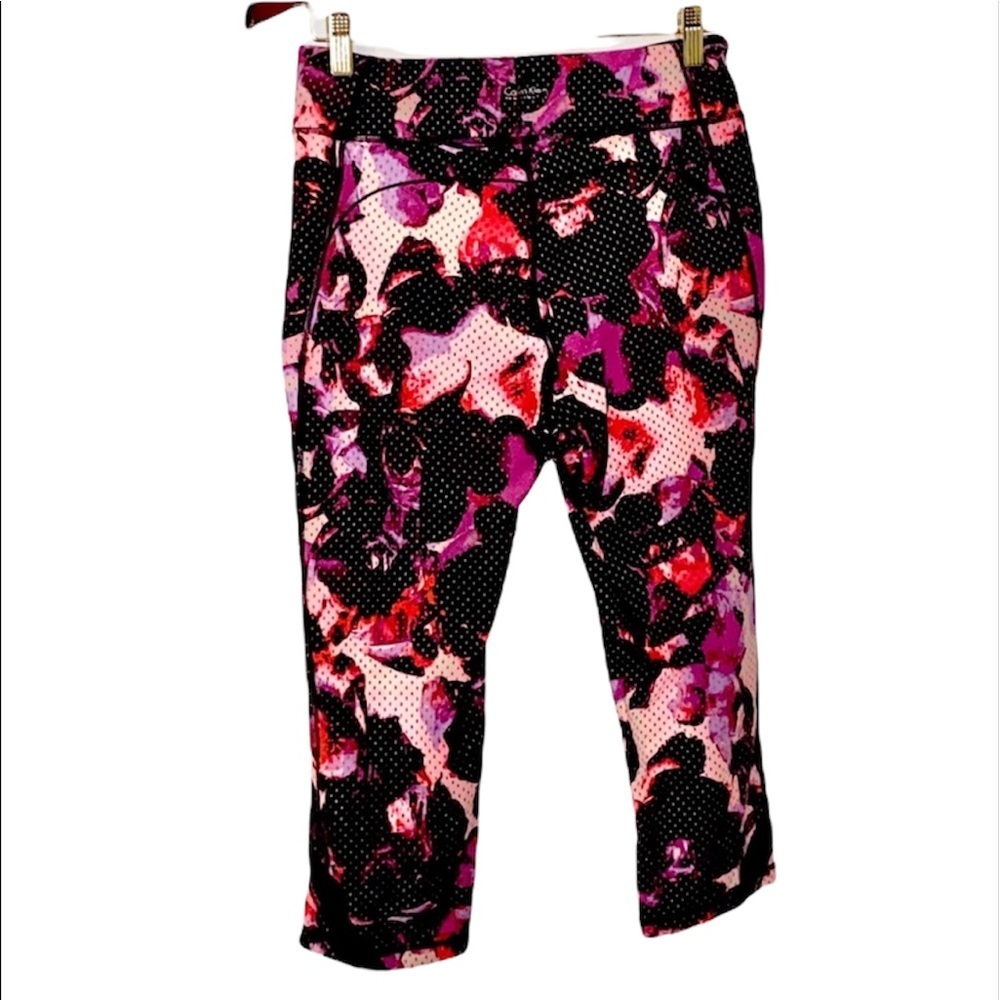 New Calvin Klein: Large Black Rose Design Workout Leggings - Picture 4 of 5